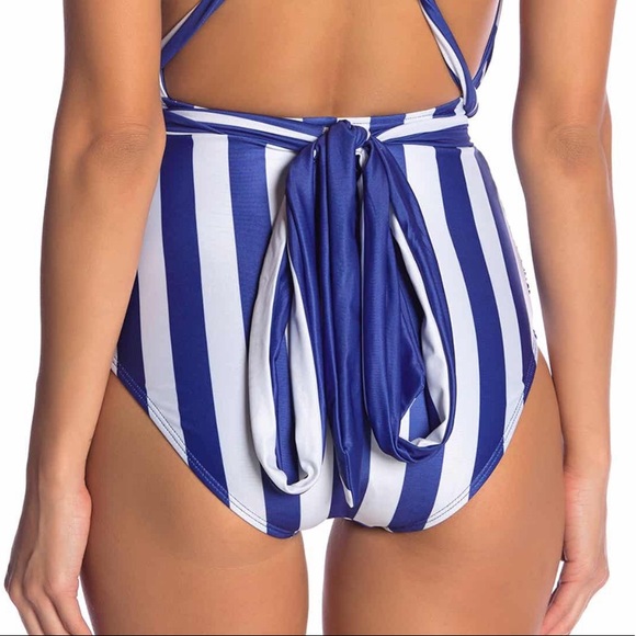 Nicole Miller convertible One Piece swim bikini striped ruched swim - Picture 6 of 13